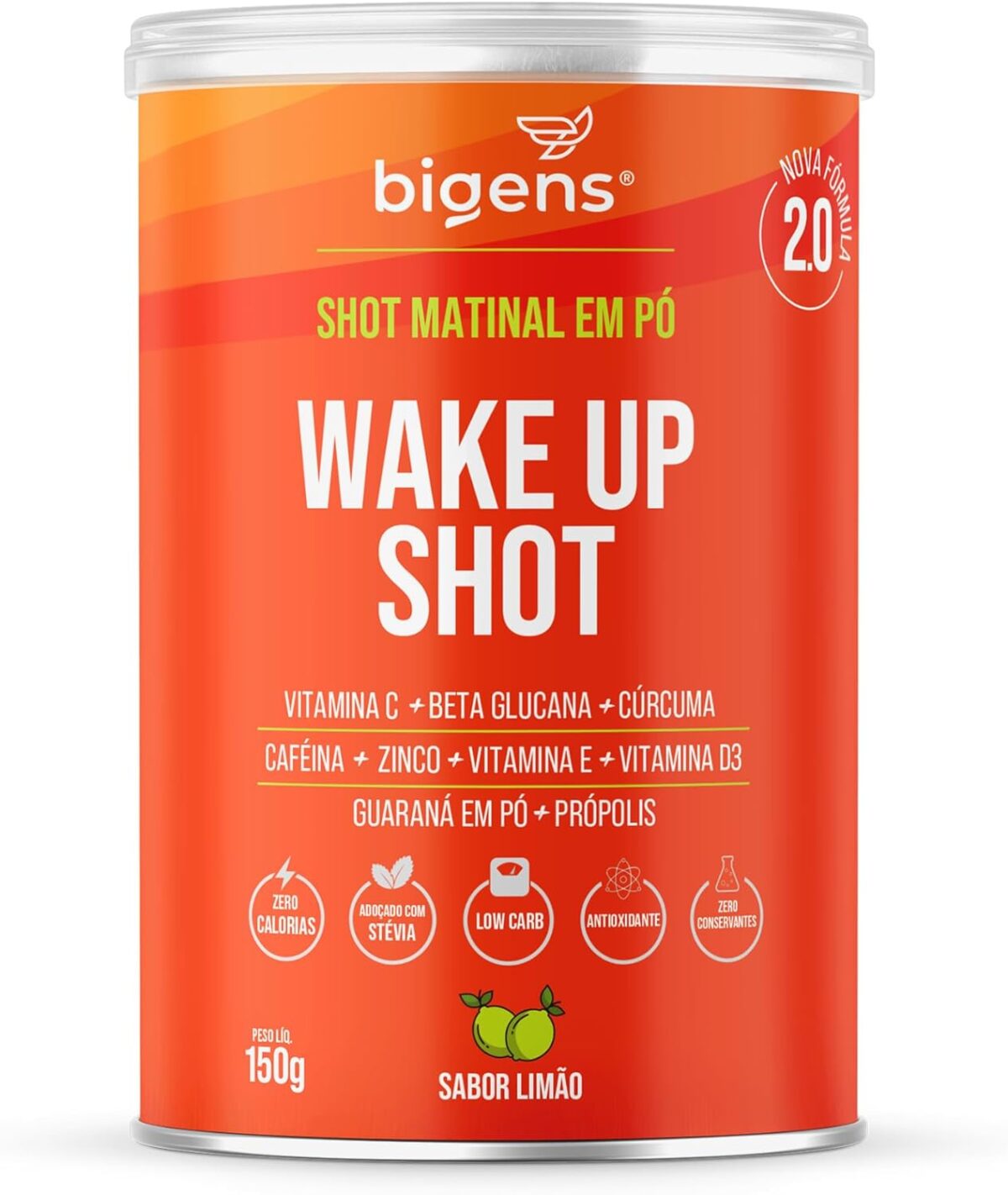 Get up shot, vitamina c, própolis, gengibre, cúrcuma, guarana e zinco, Sabor Limão, 150g, Bigens (Unidade)