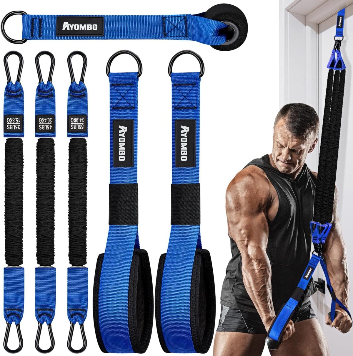 Equipamento de treino de ginástica em casa, faixas de resistência pesada com alças, âncora de porta, acessório de corda tríceps para tríceps, bíceps, braços, peito, costas, exercícios abdominais,