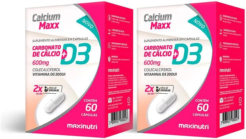 Kit 02 Calcium Maxx Calcio D3 600mg com 60 Capsulas Loja Maxinutri