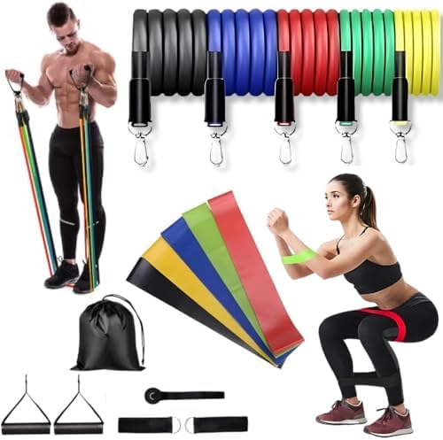 Equipment 17 Peças Elástico Extensor + Miniband Treino Em Casa Exercício Físico Academia Fisioterapia Musculação Crossfit Pilates Yoga Aquecimento Funcional Alongamento Malhar Emagrecimento