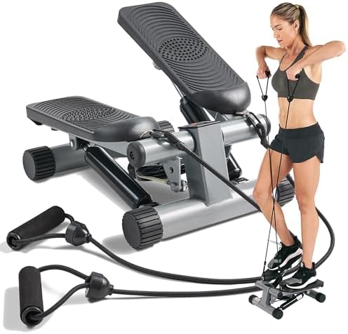 Sunny Well being & Health Mini Stepper para Exercícios em Casa, Máquina de Treino de Degraus com Faixas de Resistência, Equipamento Cardiovascular de Corpo Inteiro com Monitor LCD