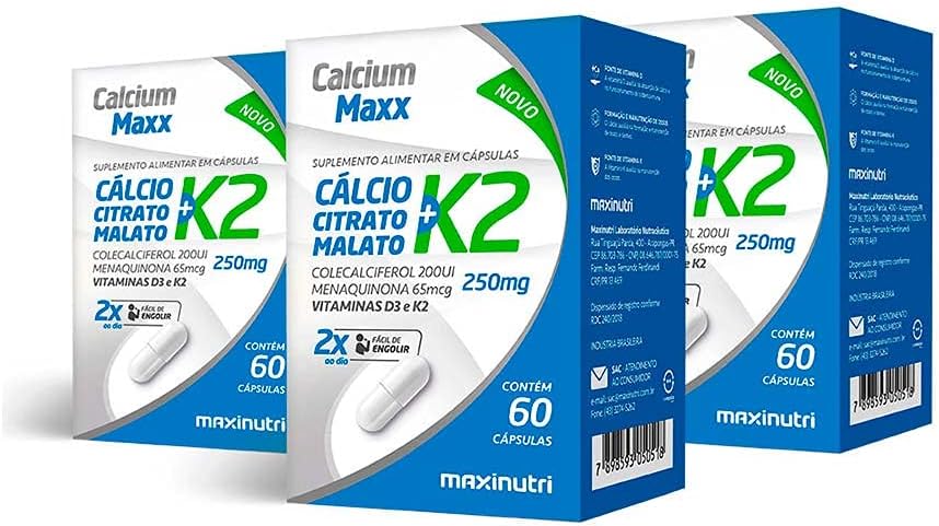 03 Calcium Maxx Cálcio Citrato Malato K2 60 Caps Maxinutri