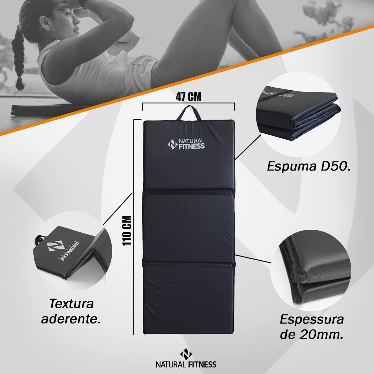 Colchonete para Ginástica Dobrável D50 Academia e Pilates Impermeável Costura Reforçada Health Exercícios Funcional Treino em Casa Mais Conforto