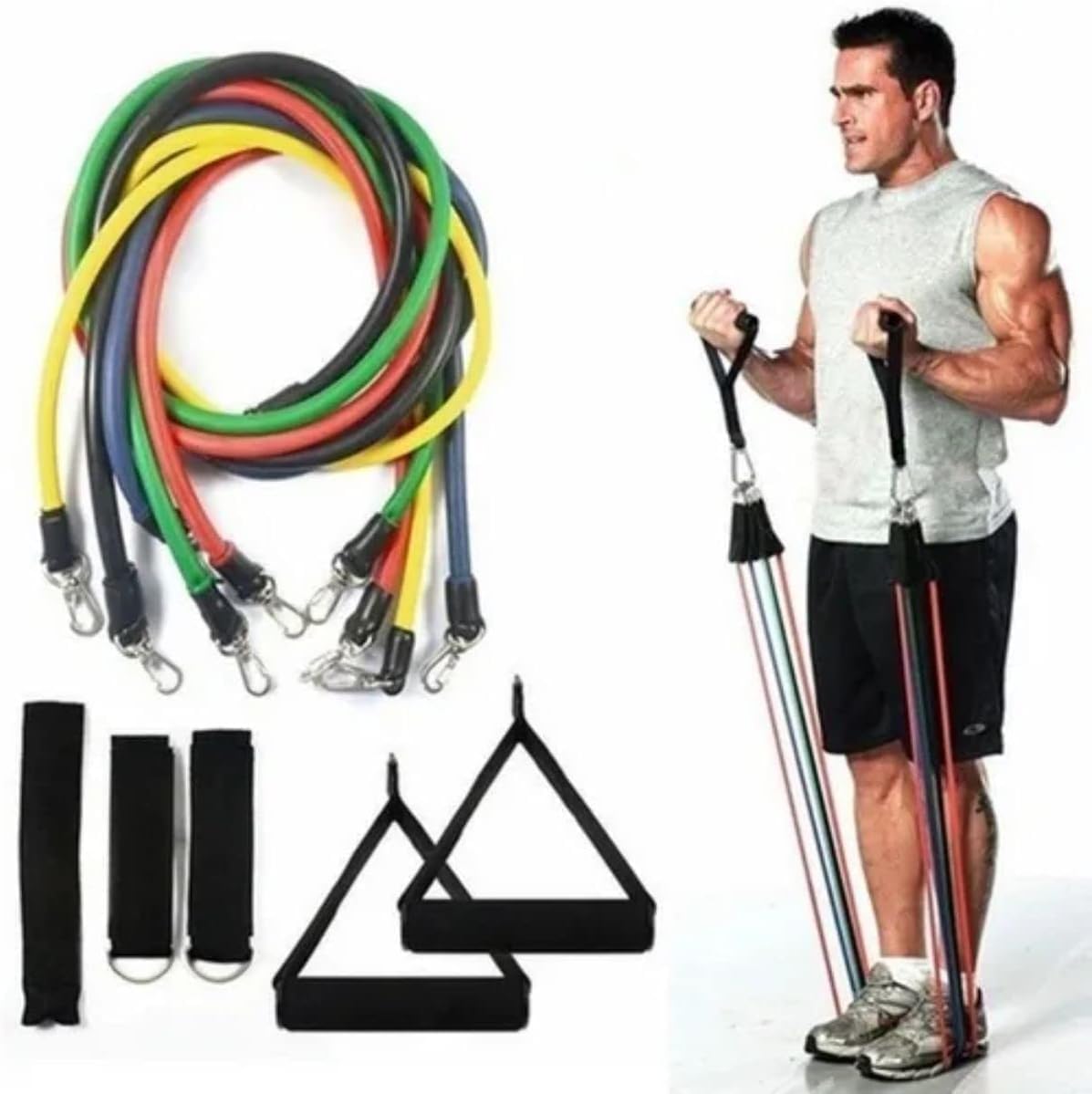 Combo de Elástico Extensor para Exercícios Funcionais – 11 Peças, Resistência até 100 Libras, Preferrred para Yoga, Pilates e Treino em Casa