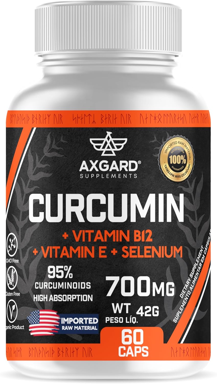 Curcuma (Extrato de rizomas de cúrcuma (Curcuma longa L.) + Vitamina B12 + Selênio e Vitamina E – 95% de curcumoides – 130 mg de rizomas de curcumina – 60 softcaps – Axgard Dietary supplements