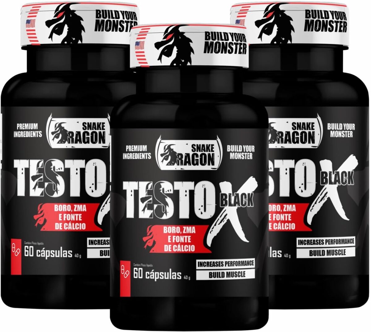 Package 3x Vitaminas e Minerais X Black 60 Capsulas com Boro, Magnésio, Vitamina B6 B12, Vitamina D – Snake Dragon