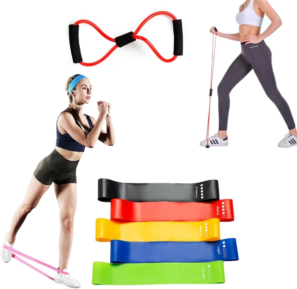 Kit Elástico Extensor Para Exercicio E Conjunto 5 Faixa Elastica Treino Em Casa Ginastica Pilates Fisioterapia Yoga Fortalecimento Muscular