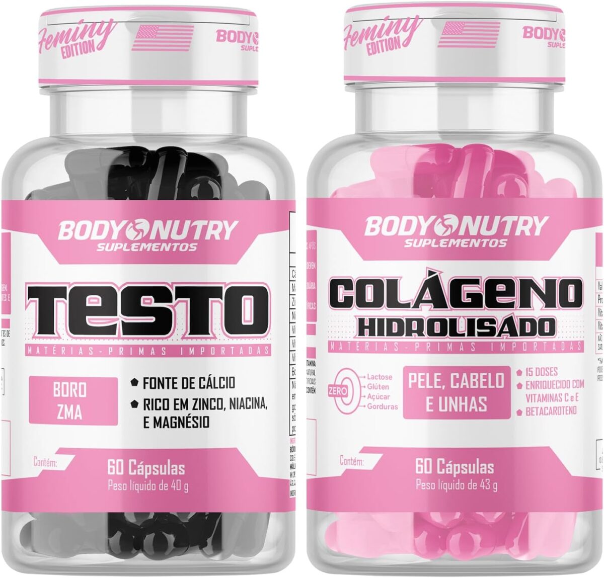 Equipment Vitaminas e Minerais Feminy Pote 60 Capsulas com Boro Magnésio Zinco Niacina Cálcio Vitamina B12 e B6 + Colágeno Hidrolizado Feminino 60 Caps Enriquecido Vitamin C e E Fortalece Pele Cabelo Unhas