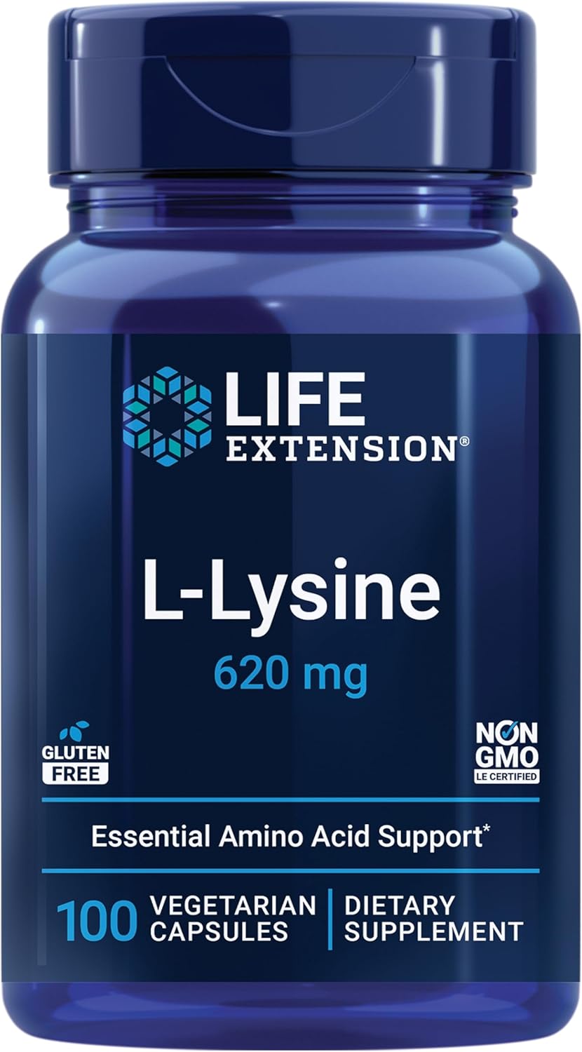 Life Extension L-Lisina 620 Mg – Para Equilíbrio De Nitrogênio, Resposta E Metabolismo De Cálcio – Para Estilo De Vida Ativo – Sem Glúten, Não-OGM – 100 Cápsulas Vegetarianas