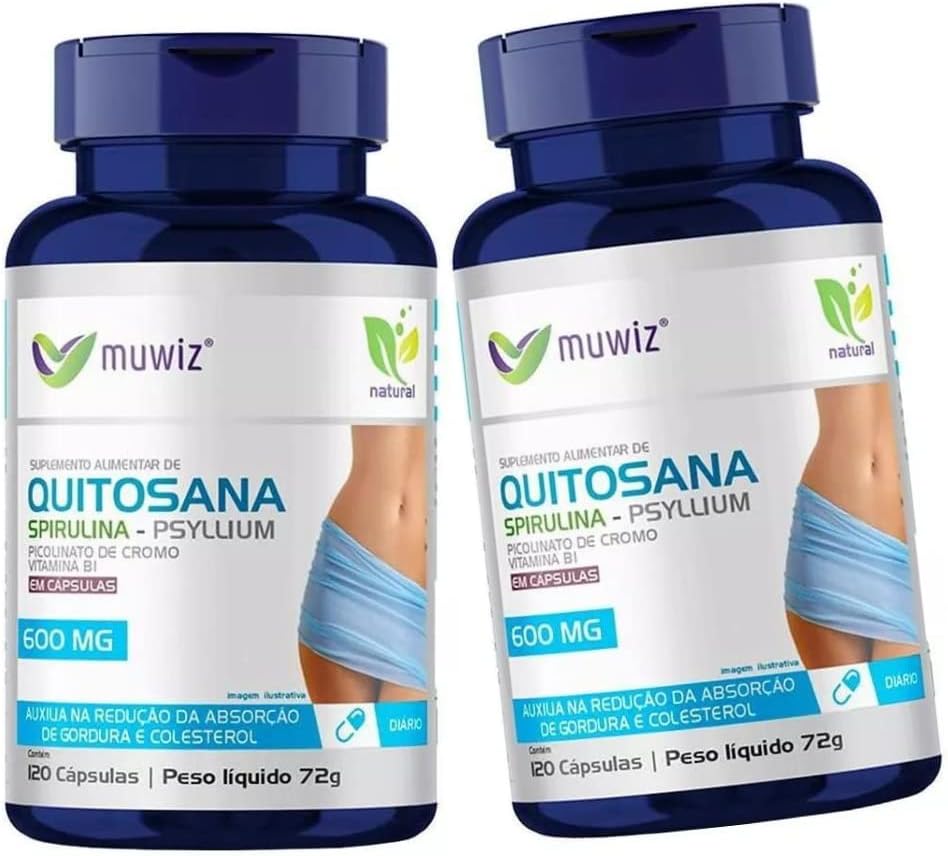Quitosana Com Psyllium e Spirulina 120 Cápsulas 500mg – 2 Frascos