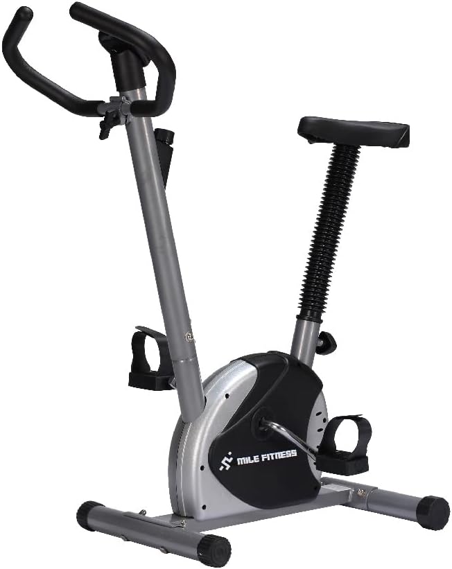 Bicicleta Ergométrica Mile Health Vertical com Monitor 5 Funções, Ajuste de Altura, Regulagem de Resistência, Cinza