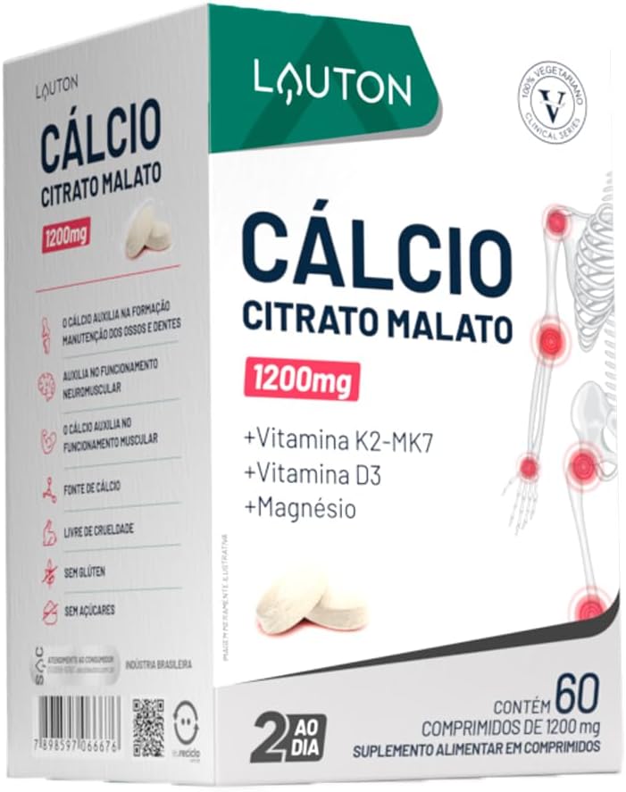 Cálcio Citrato Malato, K2, D3 Lauton 60Comp
