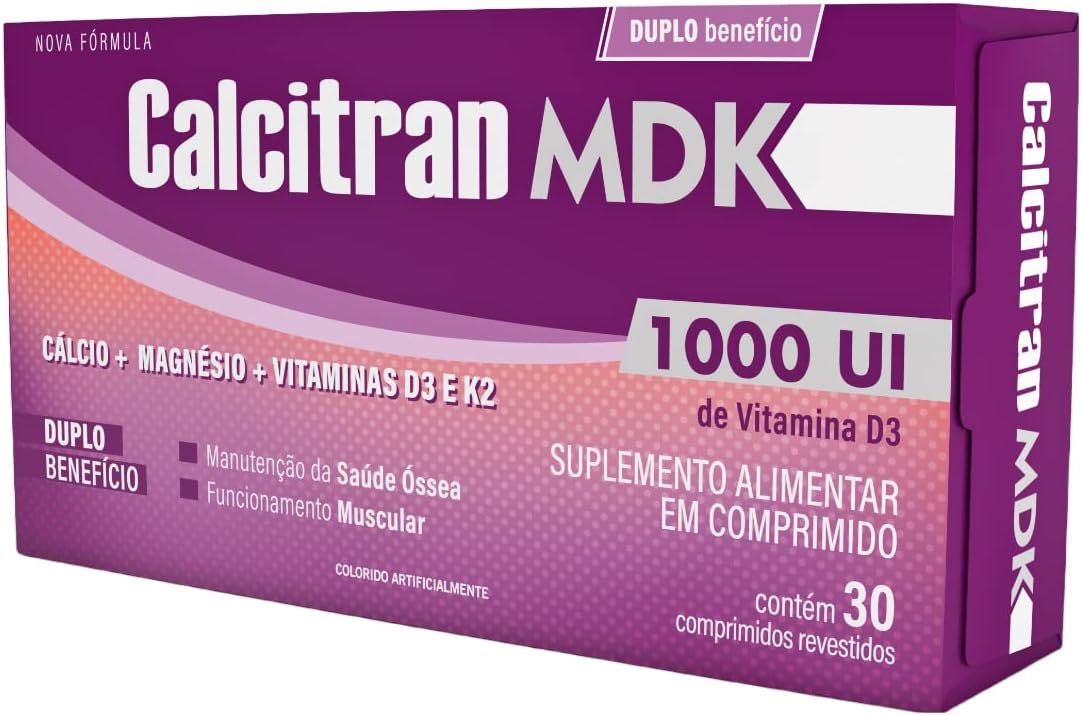 Calcitran MDK 30 Comprimidos - Cálcio com Magnésio, Vitamina D e K