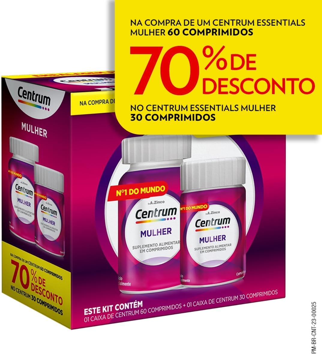 Centrum Mulher, Suplemento Alimentar para Energia e Funcionamento Muscular, Leve 90 Comprimidos e Pague 60