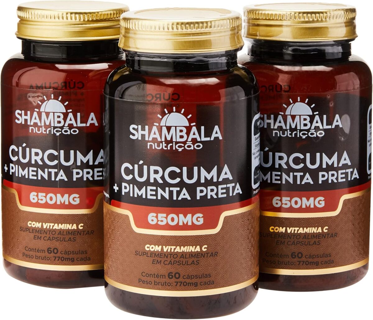 Combo 3x Cúrcuma com pimenta preta 60 cáps de 650mg-Shambala
