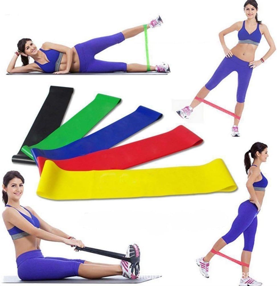 Conjunto equipment Mini Band 5 faixas elásticas para Exercícios em Casa, Treino de Health, Pilates, Ioga e Academia