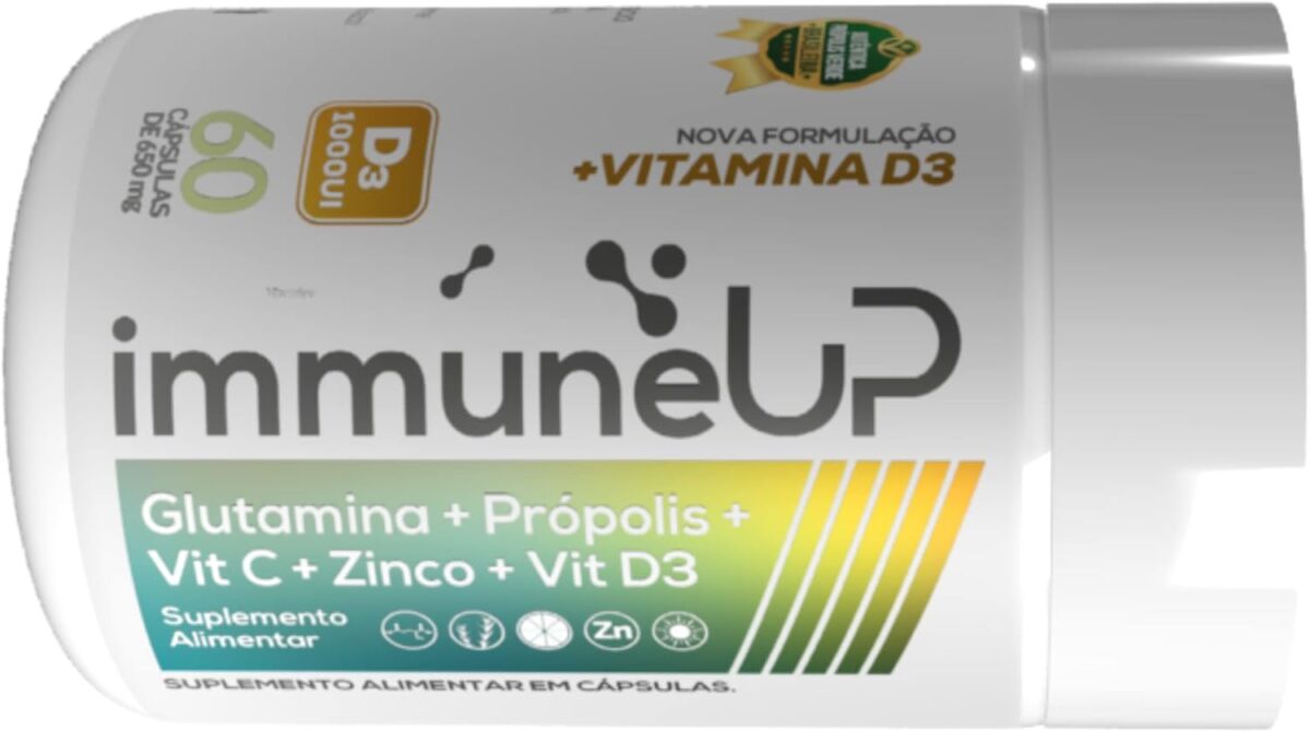ImmuneUp Glutamina + Própolis + VIT C + Zinco + VIT D3 120 Cápsulas – Tremendous Complexo com Própolis Verde – 60 Dias de Suplemento
