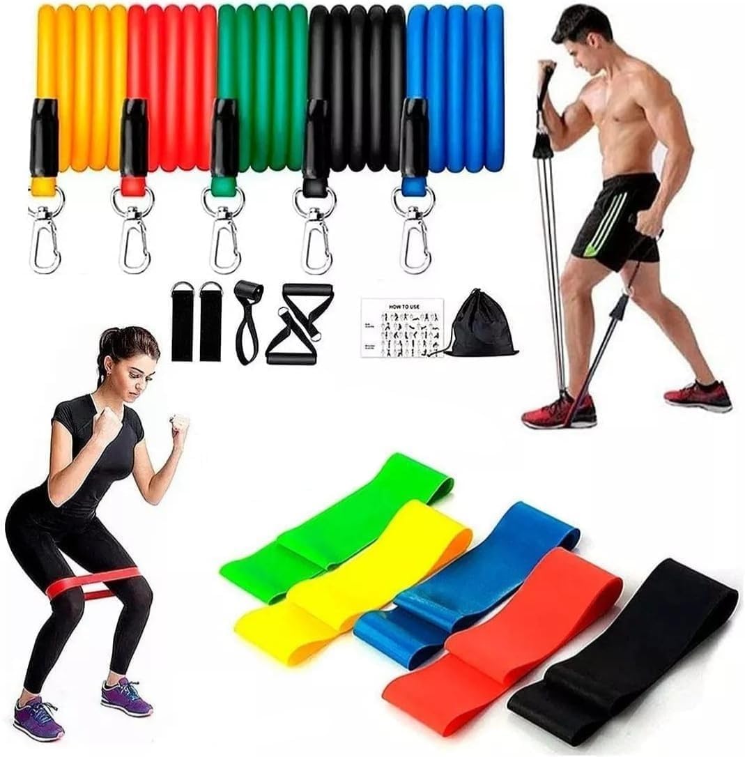 Equipment 11 Peças Elástico Extensor + Equipment 5 Miniband Para Treino Exercícios Em Casa Musculação Fisioterapia Pilates Crossfit