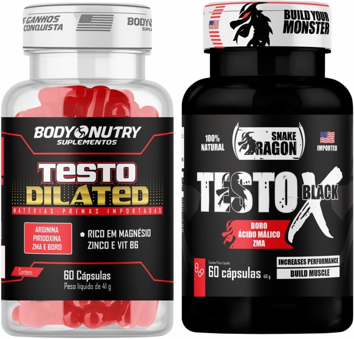 Package Dilated 60 cápsulas com Boro Arginina + Vitaminas e Minerais X Black 60 Caps Magnésio Vitamina B6 B12 e D – Snake Dragon