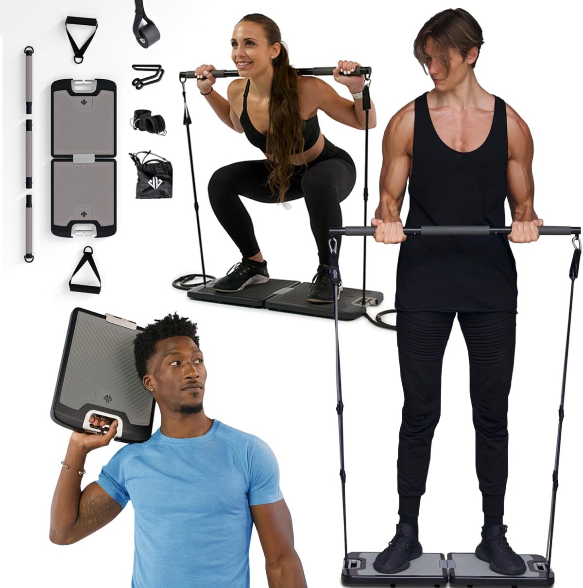 Nomadix Health Evo Gymnasium – Equipamento Portátil De Treinamento De Força Para Ginástica Doméstica, Academia Em Casa | Academia All In One – 8 Faixas De Resistência, Base Segura Barra De Ginástica E Alça