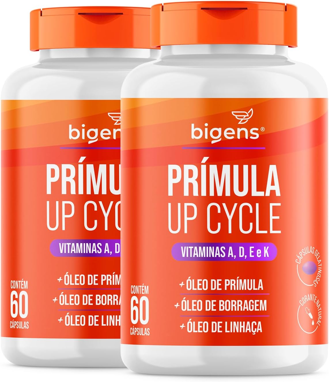 Prímula Up Cycle, Óleo de Prímula, Óleo de Linhaça, Vitamina A, D, E e K, 60 cápsulas, Bigens (Package 2)