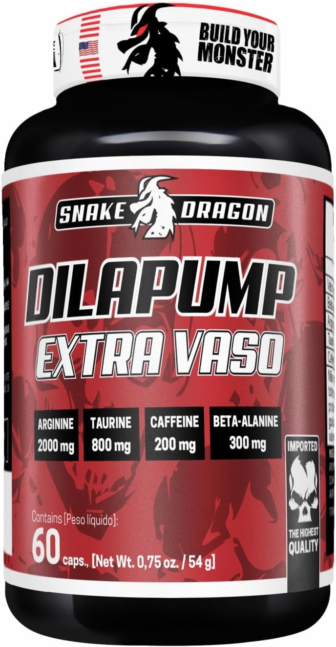 Vasodilatador Suplemento em Cápsulas Dilapump Extra Vaso Pote 60 Cápsulas Para Homens e Mulheres Arginina Taurina Cafeina Beta Alanina