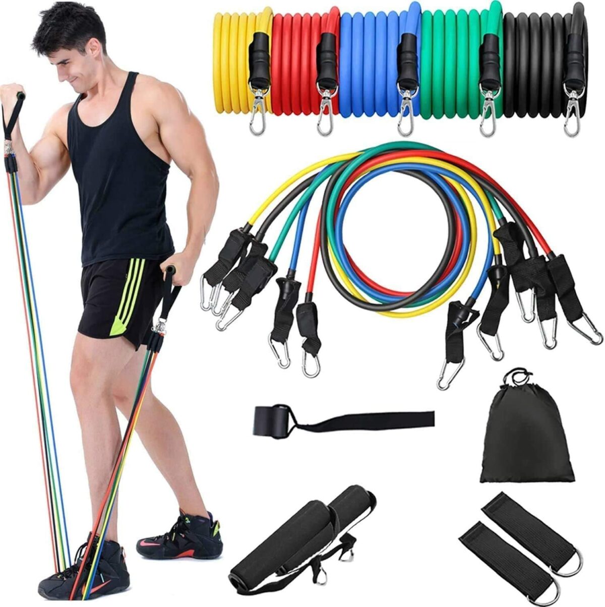 11 Peças Elástico Extensor Exercicio Funcional Até 100 libras Package Elástico Extensor Treinamento Pilates Exercícios Academia Acessórios