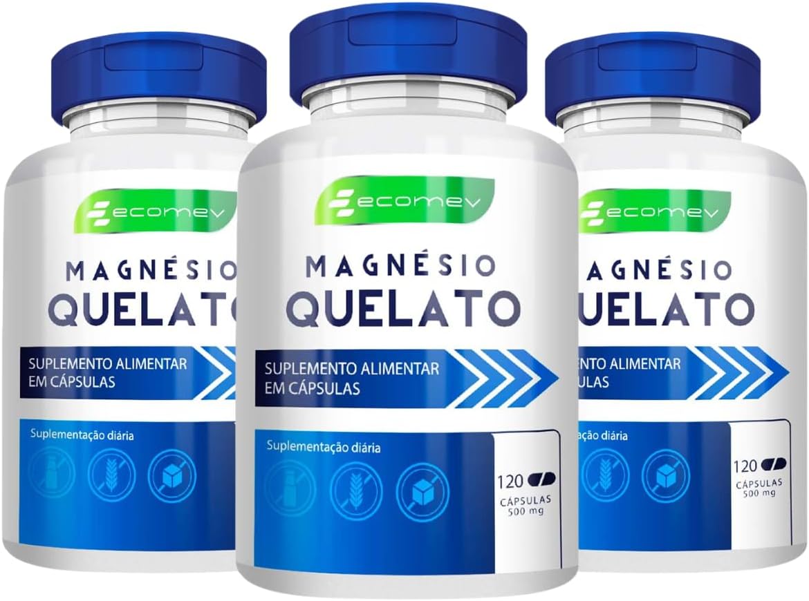 3Un Magnesio Quelato 100% Puro 500mg 360Cáps Maxima Absorção Equipment 6 Meses Ecomev