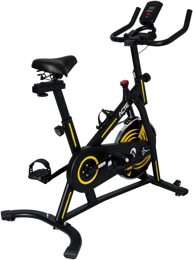 Acte, Bike Spinning 4.0 E32 Estrutura em Aço, Compacta para Uso Doméstico, Preto e Amarelo