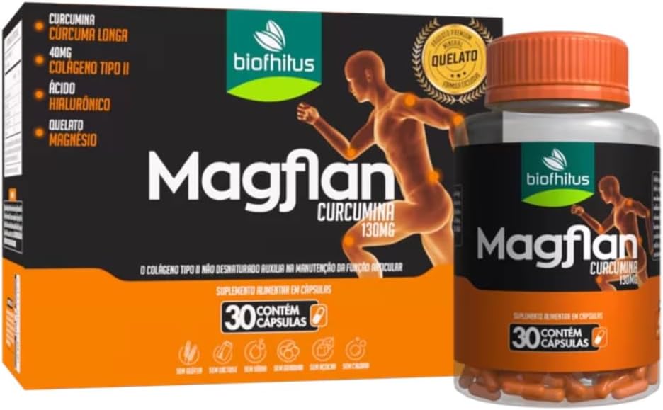 Biofhitus, Magflan Curcumina Colageno tipo II não Desnaturado Auxilia na Manutenção da Função Articular 30 Caps