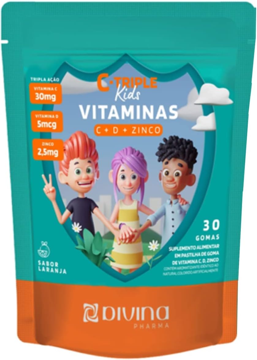 C-TRIPLE KIDS VITAMINAS C + D + ZINCO COM 30 GOMAS SABOR LARANJA – DIVINA PHARMA