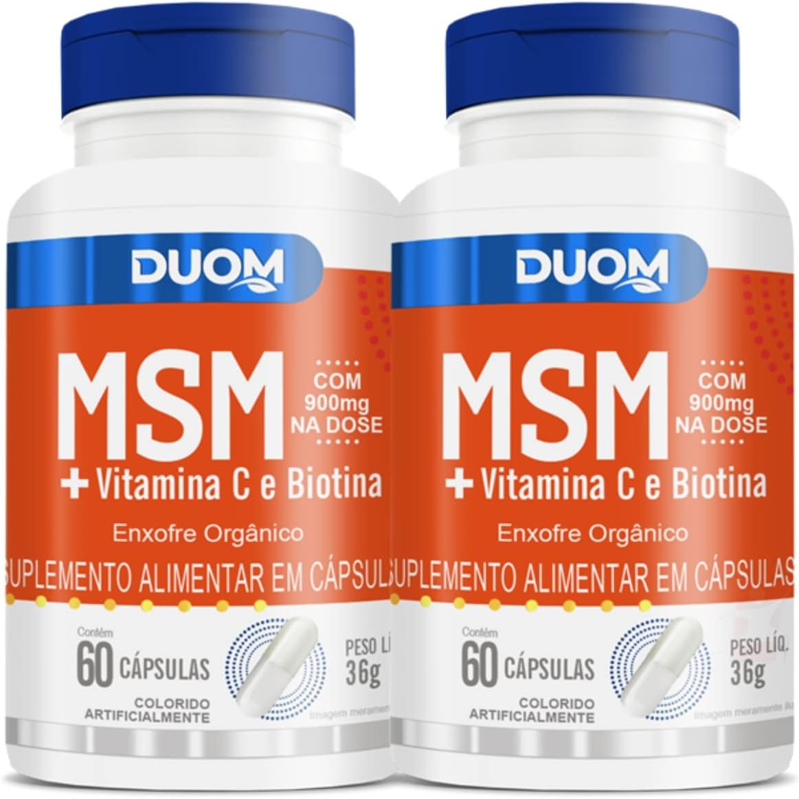 COMBO 2 MSM ENXOFRE ORGANICO 900MG + VITAMINA C BIOTINA 60 CAPS CADA TOTAL 120 CAPS – DUOM
