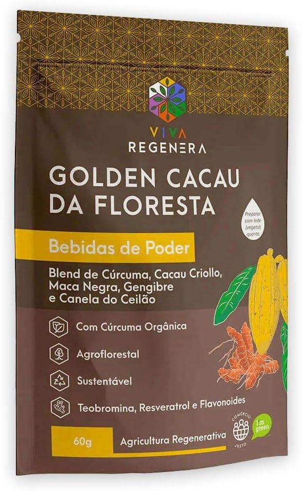 GOLDEN CACAU – CÚRCUMA LONGA ORGÂNICA+CACAU CRIOLLO+MACA NEGRA+ CANELA DO CEILÃO – 60 G