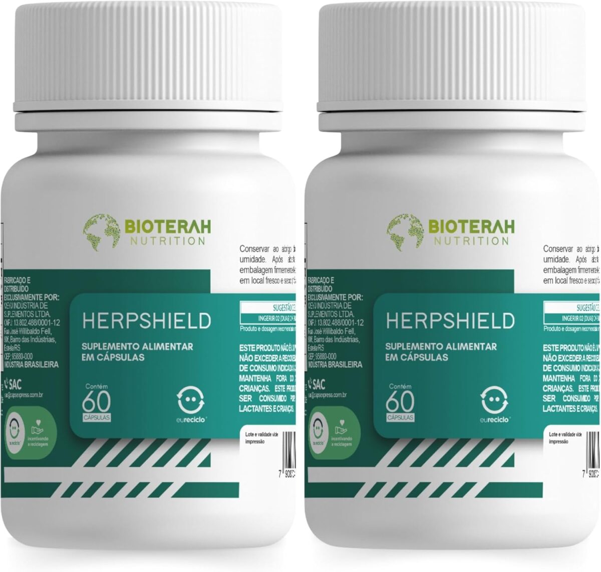 Herpshield 120CAPS BIOTERAH – Suplemento Lisina Zinco Vitaminas Nutrientes Naturais