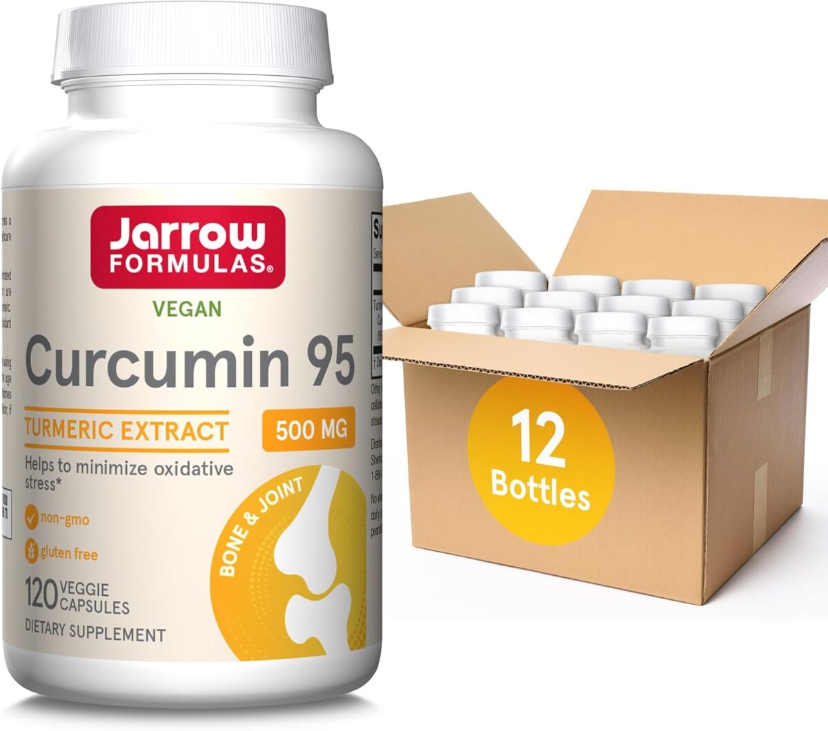 Jarrow Formulation Cúrcuma 95 500 mg – 120 cápsulas vegetais – Extrato de açafrão para fornecer suporte de antioxidantes – Até 120 porções