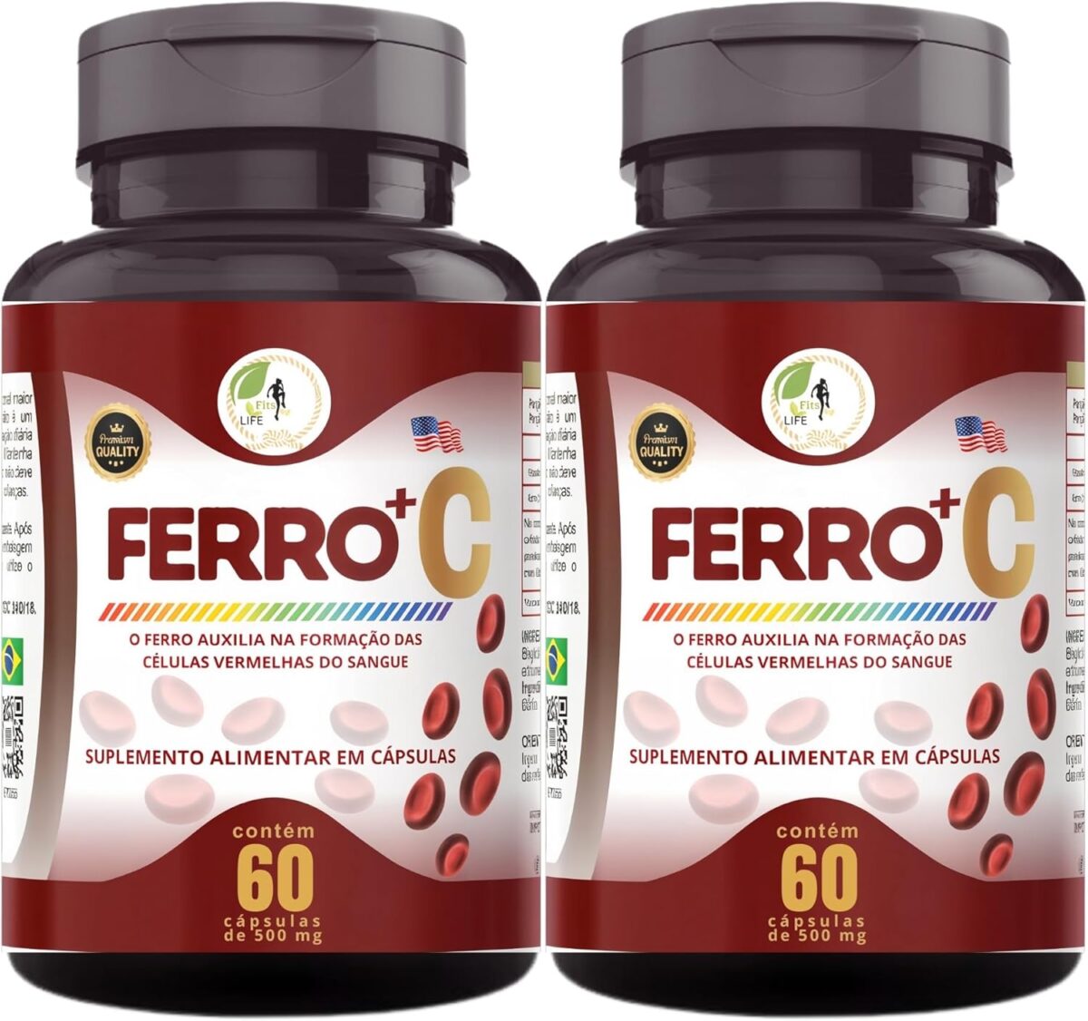 KIT C/2 Un. Suplemento Ferro + Vitamina C Quelado Premium 60 Cápsulas – Matches Life