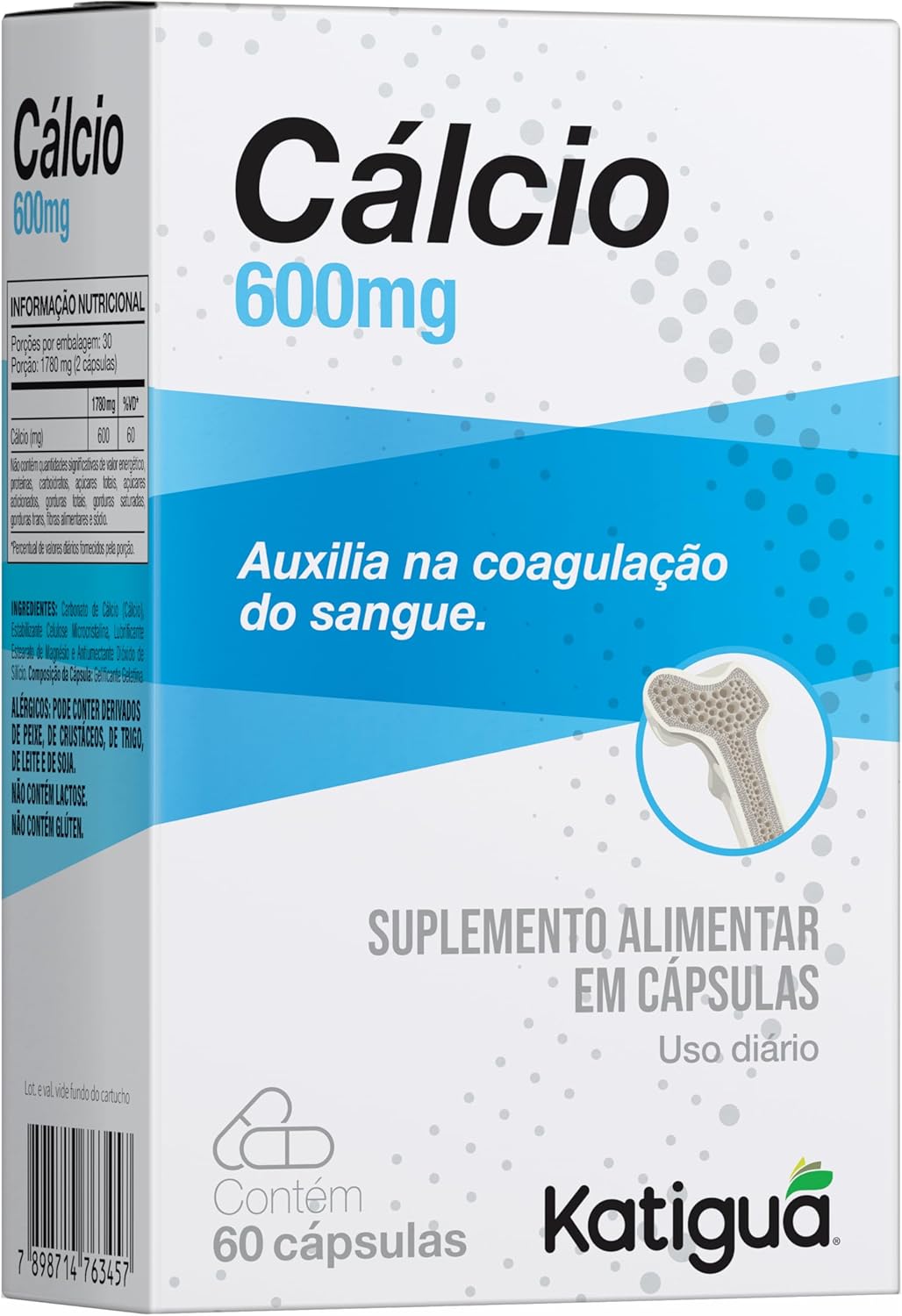 Katiguá, Cálcio 600mg, Sem Sabor, 60 Cápsulas rígidas • 30 doses