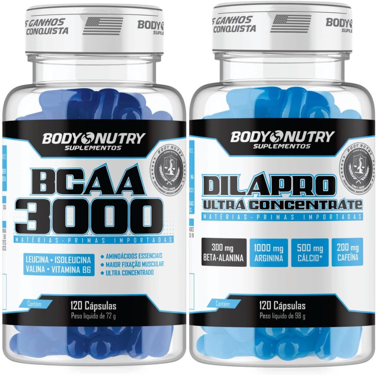 Package 1x Dilapro Extremely Concentrado Pote 120 Cápsulas Para Homens e Mulheres Com Arginina Calcio Cafeina e Beta Alanina + 1x BCAA 3000 120 Capsulas Vitamina B6 Extremely Concentrado Rapida Absorção