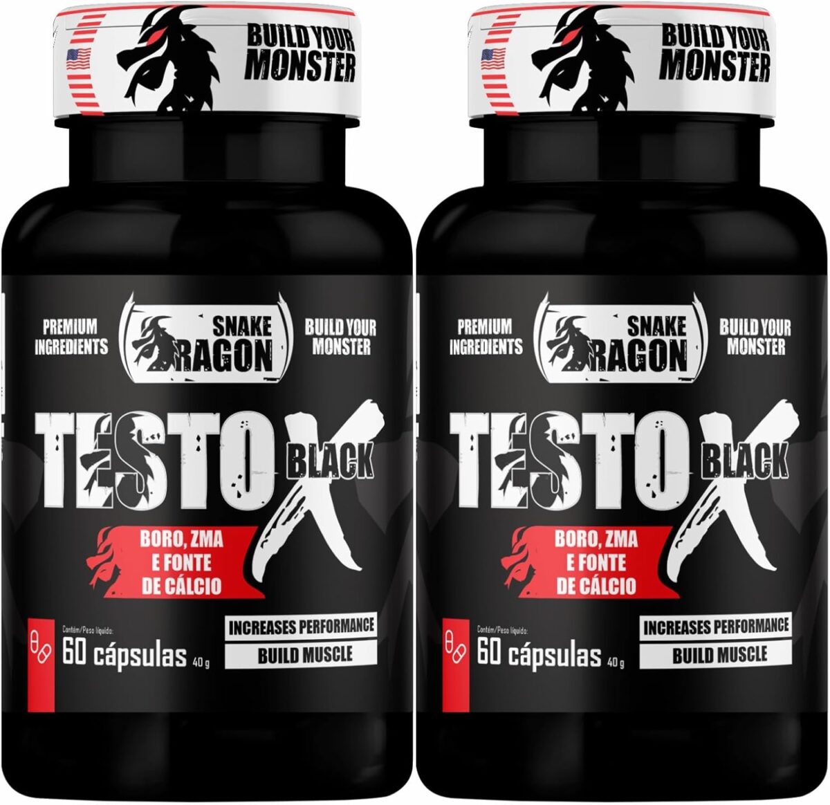 Package 2x Vitaminas e Minerais X Black 60 Capsulas com Boro Magnésio Vitamina B6 B12 e D – Snake Dragon
