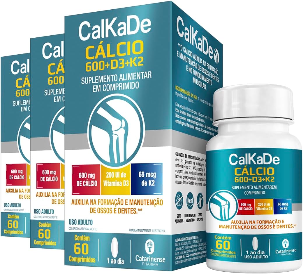 Package 3 CalkaDe Cálcio + Vitamina D3 + k2 Catarinense 60 Comprimidos