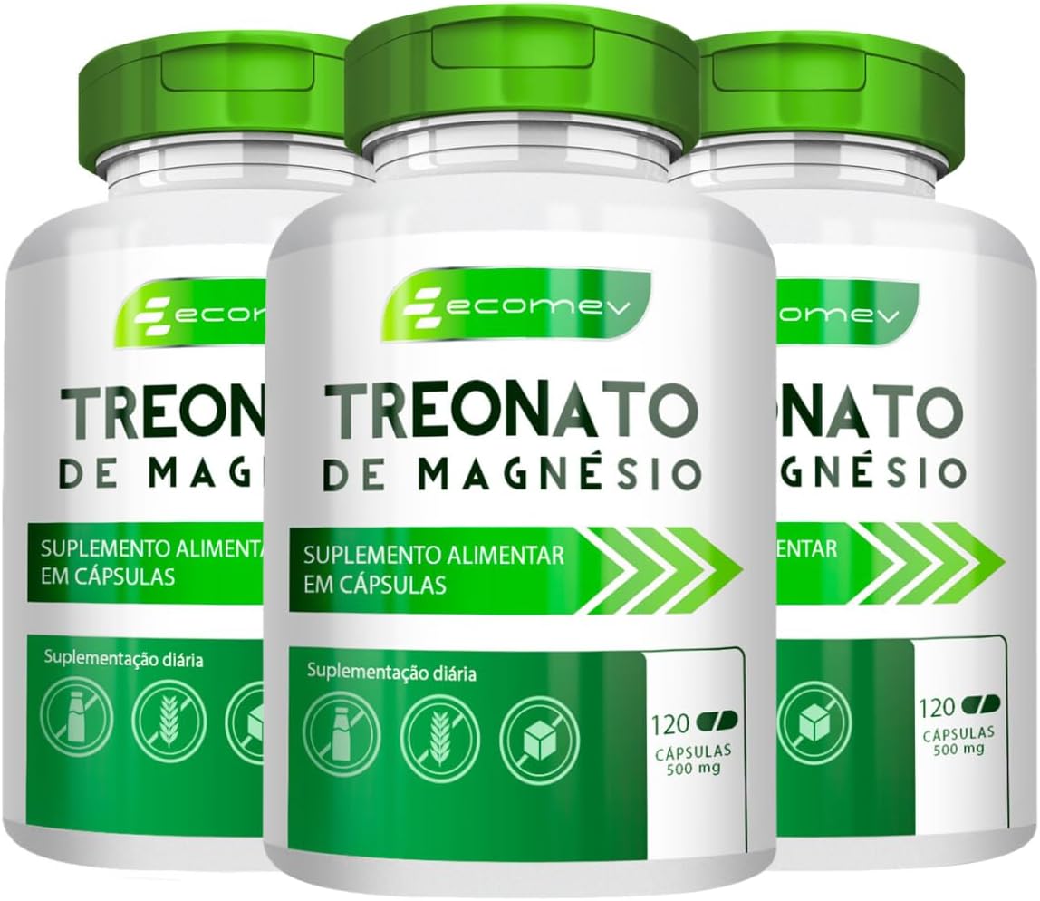 Package 3Un Magnesio Treonato 100% Puro 500mg 360Caps – 2 MesesTratamento Ecomev