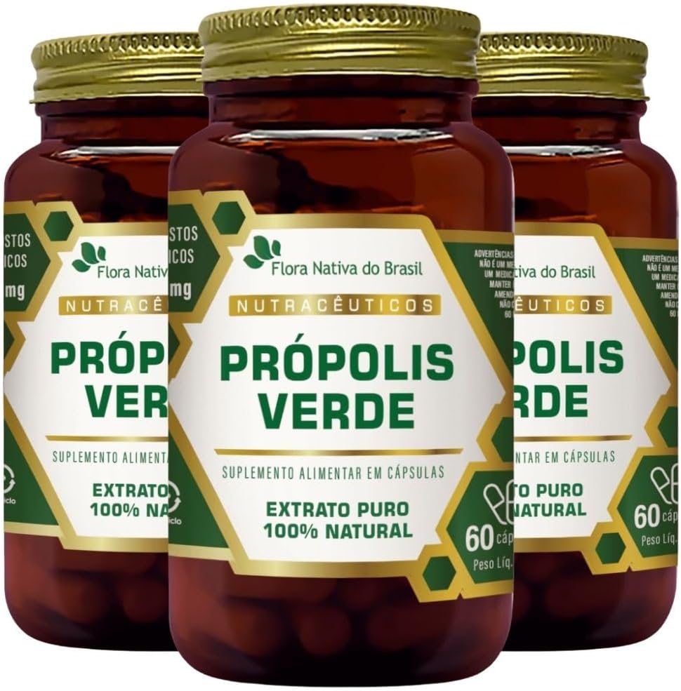 Package 3x Extrato de Própolis Verde 500mg 60 cápsulas – Flora Nativa