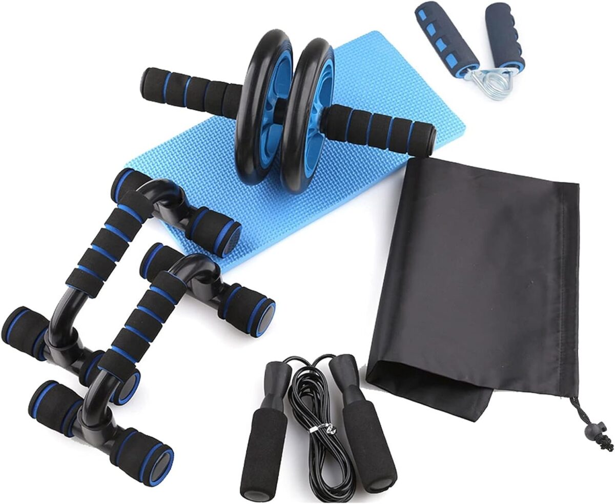 Package de rodas de treinamento 4 em 1 AB Curler Set Robust Load-bearing Push-Up Bar Bounce Rope Joelheira House Health Health club stomach Core Muscle Exerciser Ab Curler para homens
