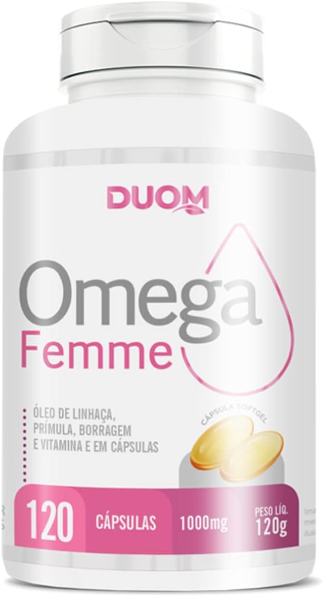 Omega Femme – Óleo de Prímula, Borragem, Linhaça e Vitamina E 120 Cápsulas – Duom