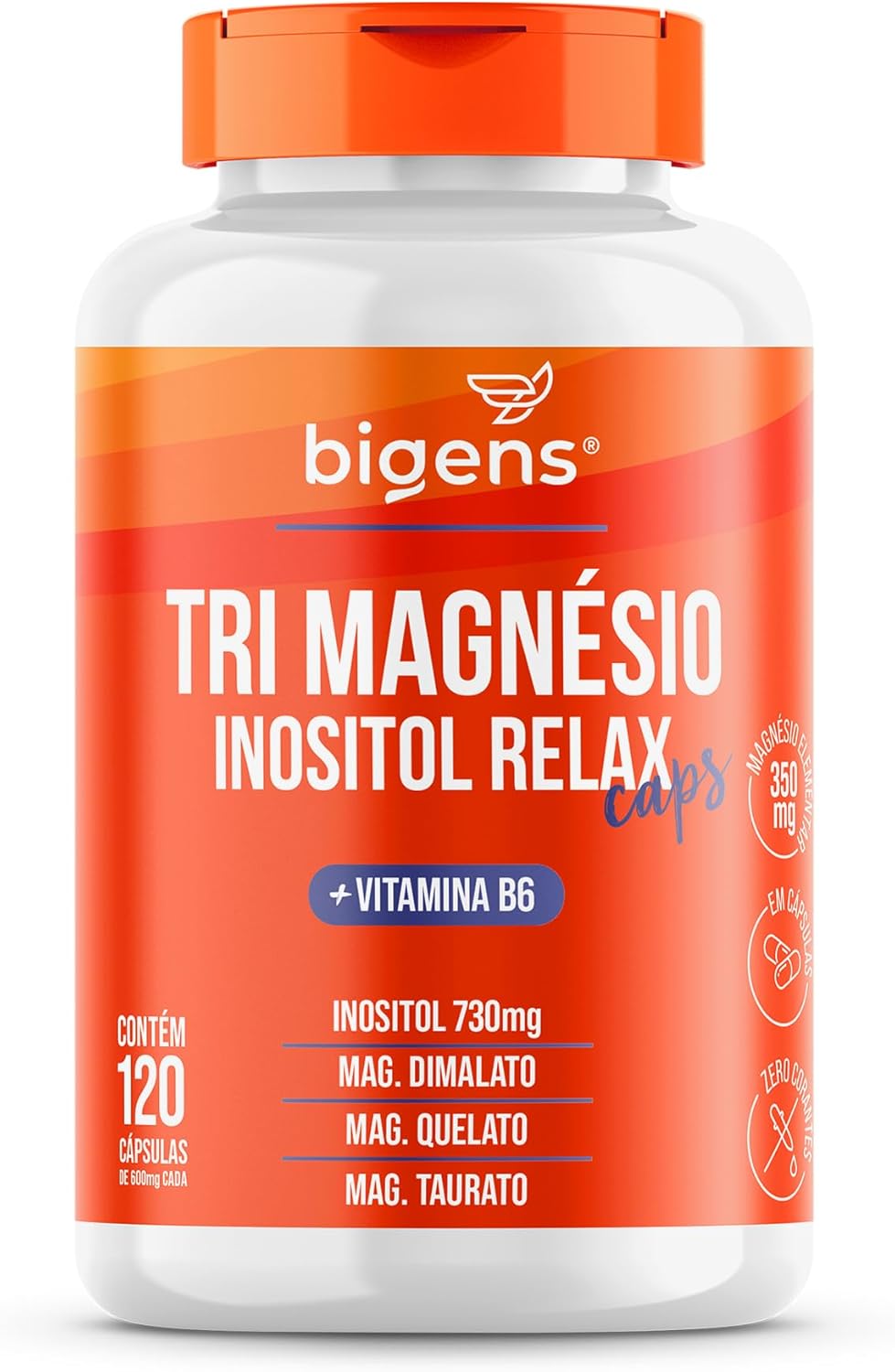 Tri Magnésio (dimalato, quelato e taurato) Inositol Loosen up CAPS, Vitamina B6, 120 Cápsulas, Bigens (Unidade)